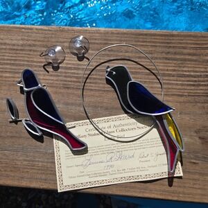 2 Vintage Tiffany Collectors Society Stained Glass Suncatcher Exotic Bird Parrot